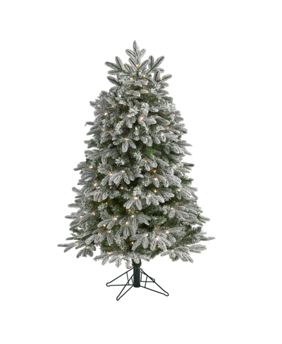 Nearly Natural Flocked Colorado Mountain Fir Artificial Christmas Tree With Lights With And Bendable Branches, 60" In Green