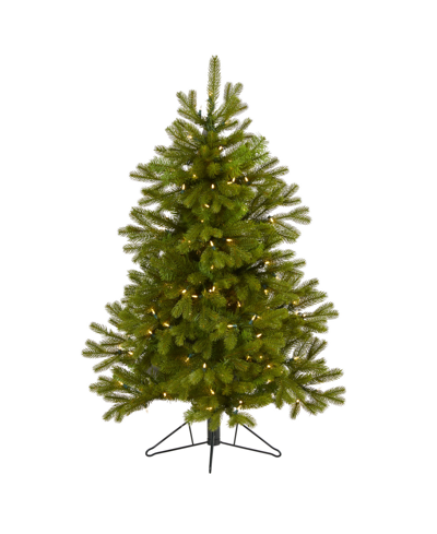 Nearly Natural Cambridge Spruce Flat Back Artificial Christmas Tree With Lights And Bendable Branches, 48" In Green