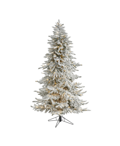 Nearly Natural Flocked Grand Northern Rocky Fir Artificial Christmas Tree With Lights Bendable Branches, 78" In Green