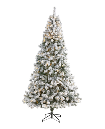 Nearly Natural Flocked West Virginia Fir Artificial Christmas Tree With Lights, 96" In Green