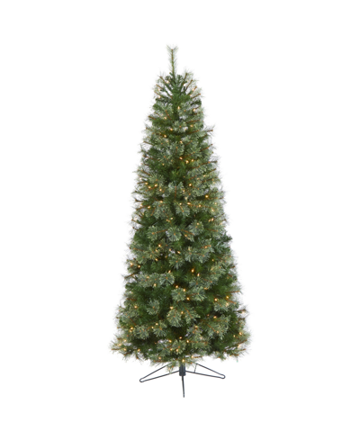 Nearly Natural Cashmere Slim Artificial Christmas Tree With Lights And Bendable Branches, 78" In Green