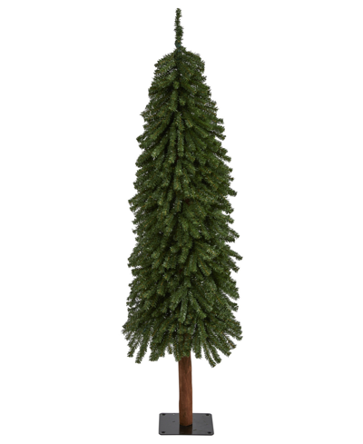 Nearly Natural Grand Alpine Artificial Christmas Tree With Bendable Branches On Natural Trunk, 60" In Green