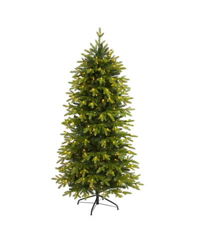 Nearly Natural Belgium Fir Natural Look Artificial Christmas Tree With Lights, 72" In Green
