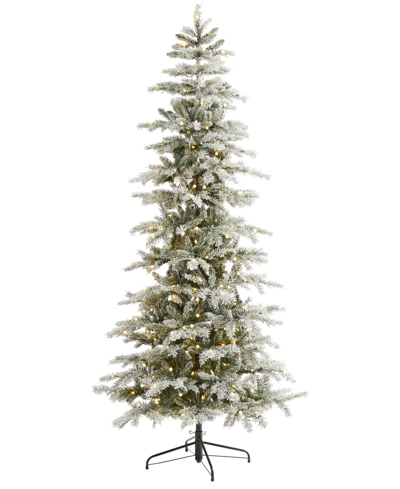 Nearly Natural Slim Flocked Nova Scotia Spruce Artificial Christmas Tree With Lights And Bendable Branches, 90" In Green