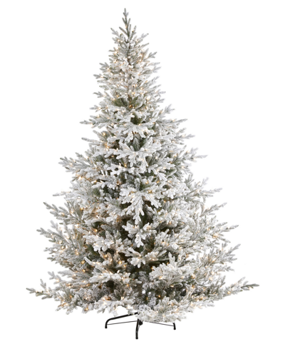 Nearly Natural Flocked Fraser Fir Artificial Christmas Tree With Lights And Bendable Branches, 96" In Green