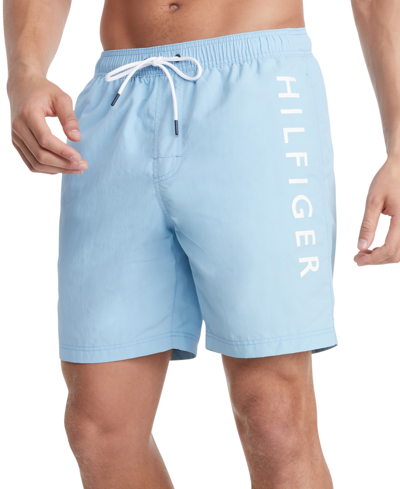 Tommy Hilfiger Men's Regular-fit Logo-print 7" Swim Trunks In Sleepy Blue