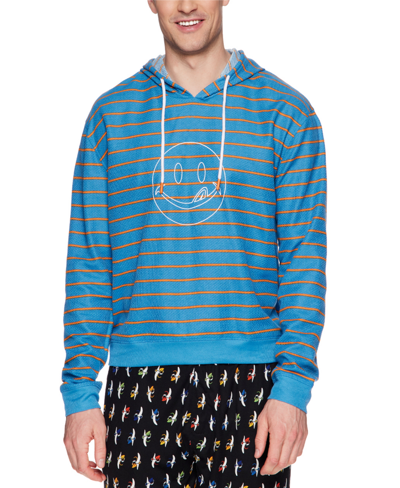 Joe Boxer Men's Waffle-knit Fun Stripe Licky-print Hooded Pajama T-shirt In Medium Blue