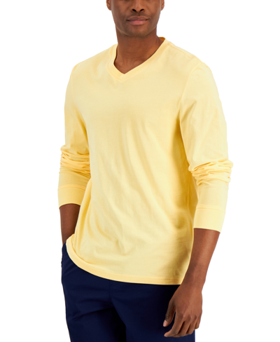 Club Room Men's V-neck Long Sleeve T-shirt, Created For Macy's In Sunwash Yellow