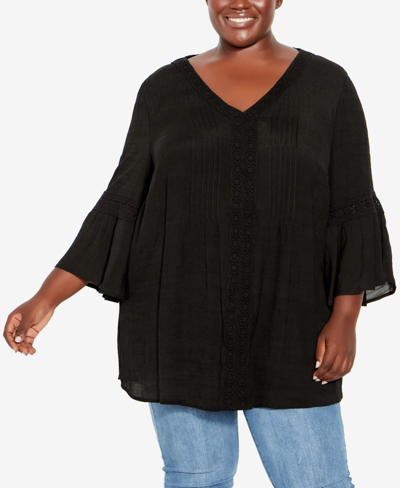 Avenue Plus Size Amaya Plain Tunic Top In Navy