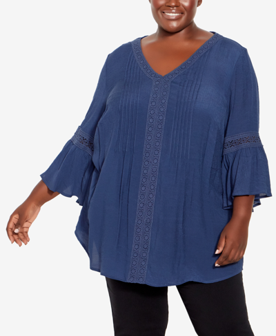 Avenue Plus Size Marion Tunic Top In Navy