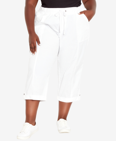Avenue Plus Size Cotton Roll Up Capri Pants In White