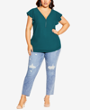 City Chic Trendy Plus Size Zip Fling Shorts Flutter Sleeve Top In Alpine