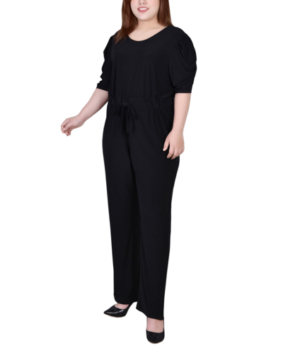 Ny Collection Plus Size Elbow Sleeve Jumpsuit In Black