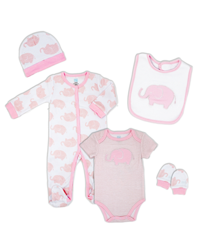 Baby Mode Signature Baby Girls Elephant Layette, 5-piece Set In Pink