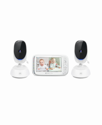 Motorola Vm75-2 5" Remote Pan Scan Video Baby Monitor, 3-piece Set In Pearl White