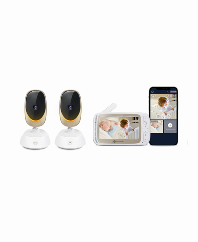 Motorola Vm85-2 Connect 5" Remote Pan Video Baby Monitor, 3-piece Set In Pearl White