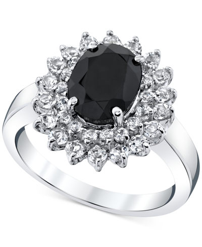 Macy's Onyx & White Topaz (1-1/4 Ct. T.w.) Halo Ring In Sterling Silver