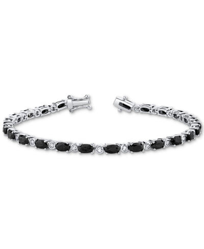 Macy's Onyx & White Topaz (7/8 Ct. T.w.) Link Bracelet In Sterling Silver