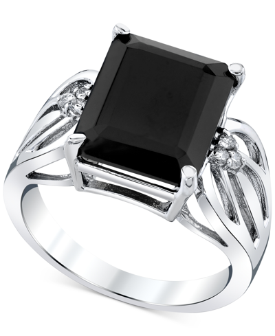 Macy's Onyx & Diamond Accent Openwork Statement Ring In Sterling Silver