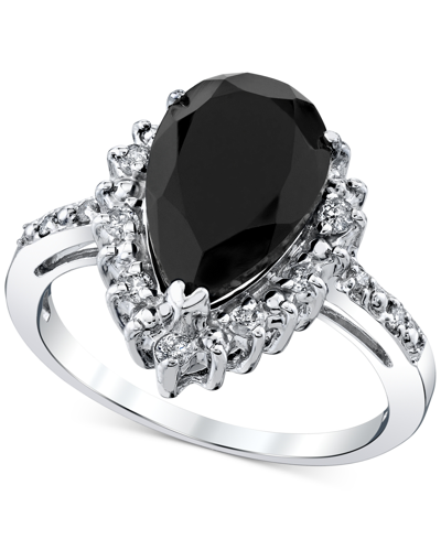 Macy's Onyx & Diamond (1/4 Ct. T.w.) Halo Ring In Sterling Silver