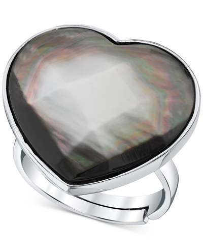 Macy's Mother-of-pearl Heart Ring In Sterling Silver In Black