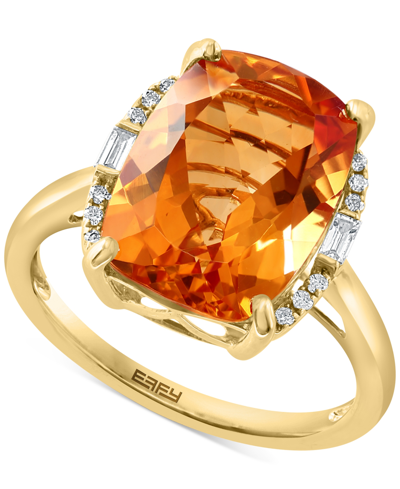 Effy Collection Effy Citrine (6-1/10 Ct.t.w.) & Diamond (1/10 Ct. T.w.) Halo Ring In 14k Gold