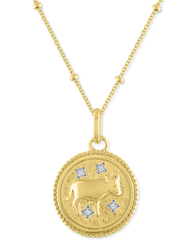 Macy's Diamond Accent Chinese Zodiac Disc 18" Pendant Necklace In 14k Gold-plated Sterling Silver In Ox