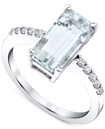Macy's Aquamarine (2-5/8 Ct. T.w. ) & Diamond (1/10 Ct. T.w.) Ring In Sterling Silver
