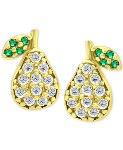 Giani Bernini Cubic Zirconia & Green Quartz Pear Stud Earrings, Created For Macy's In Gold Over Silver