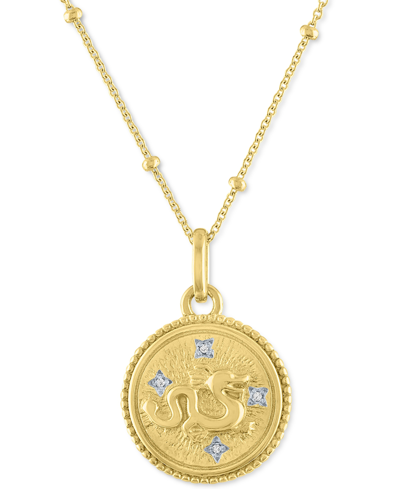 Macy's Diamond Accent Chinese Zodiac Disc 18" Pendant Necklace In 14k Gold-plated Sterling Silver In Dragon