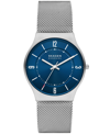 Skagen Men's Grenen In Silver-tone Stainless Steel Mesh Bracelet Watch, 37mm In Silver-tone/blue