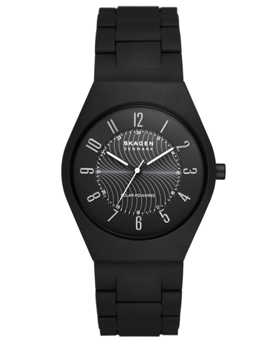 Skagen Men's Grenen Watch In Black Made With 100% Recycled Ocean Plastics Link Bracelet Watch, 37mm