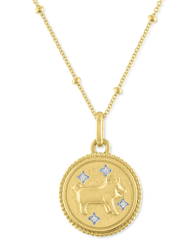 Macy's Diamond Accent Chinese Zodiac Disc 18" Pendant Necklace In 14k Gold-plated Sterling Silver In Pig