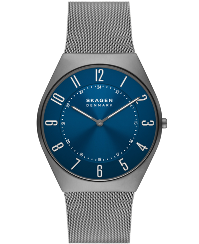Skagen Men's Grenen Ultra Slim In Gray Plated Stainless Steel Mesh Bracelet Watch, 42mm In Gray/blue