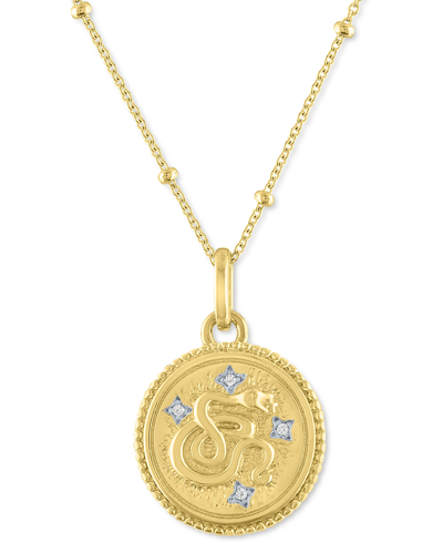 Macy's Diamond Accent Chinese Zodiac Disc 18" Pendant Necklace In 14k Gold-plated Sterling Silver In Snake