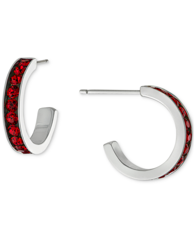 Giani Bernini Red Crystal Small Hoop Earrings In Sterling Silver, 0.59", Created For Macy's