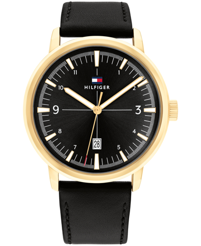 Tommy Hilfiger Men's Black Leather Strap Watch 44mm