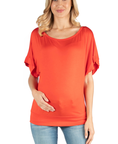 24seven Comfort Apparel Women's Plus Size Short Sleeve Loose Fitting Dolman Top In Carrot