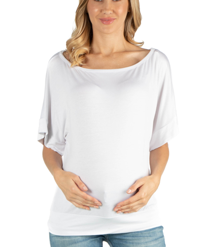 24seven Comfort Apparel Loose Fit Dolman Maternity Top With Wide Sleeves In White