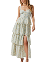 Astr Midsummer Floral Tiered Maxi Dress In Lt Mint Multi Floral