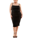 Emerald Sundae Trendy Plus Size Ruched Bodycon Midi Dress In Black