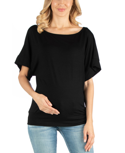 24seven Comfort Apparel Loose Fit Dolman Maternity Top With Wide Sleeves In Black