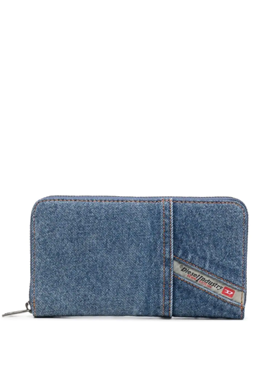 Diesel Logo-patch Denim Wallet In Blue