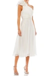 Mac Duggal Rosette One Shoulder Tea Length Dress In White
