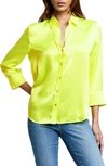 L'agence Dani Three-quarter Sleeve Silk Blouse In Chartreuse