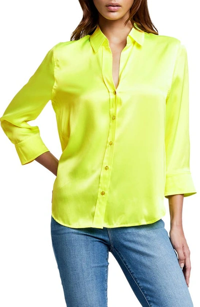 L Agence Dani Three-quarter Sleeve Silk Blouse In Chartreuse