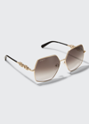 Ferragamo Gancini Chain Square Metal Sunglasses In Goldblack