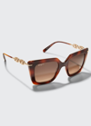 Ferragamo Gancini Chain Square Acetate & Metal Sunglasses In Classic Havana