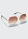 FERRAGAMO GANCINI CHAIN SQUARE METAL SUNGLASSES