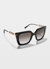 Ferragamo Gancini Chain Square Acetate & Metal Sunglasses In Black